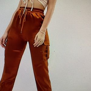 INC Satin Utility Satin Joggers in Warm Chestnut 🌰